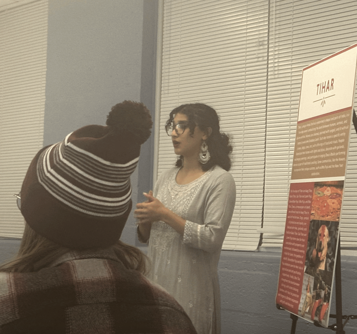 Safalta Shrestha ‘27 presents on Tihar, a Hindu celebration that spans five days, celebrating the different Hindu Gods. This is referred to as the Festival of Lights. 